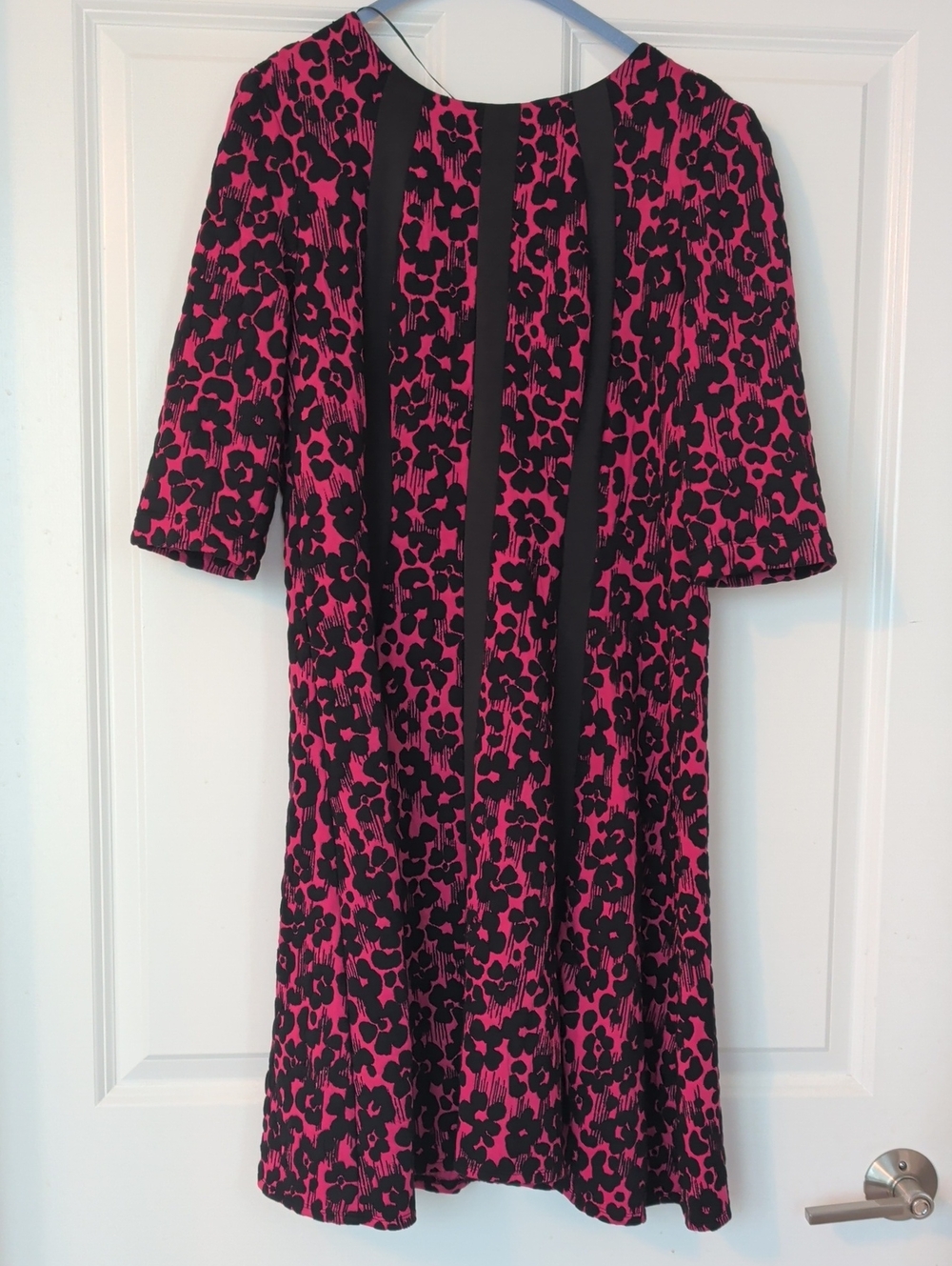Gabby Skye Hot Pink and Black Floral Midi Dress